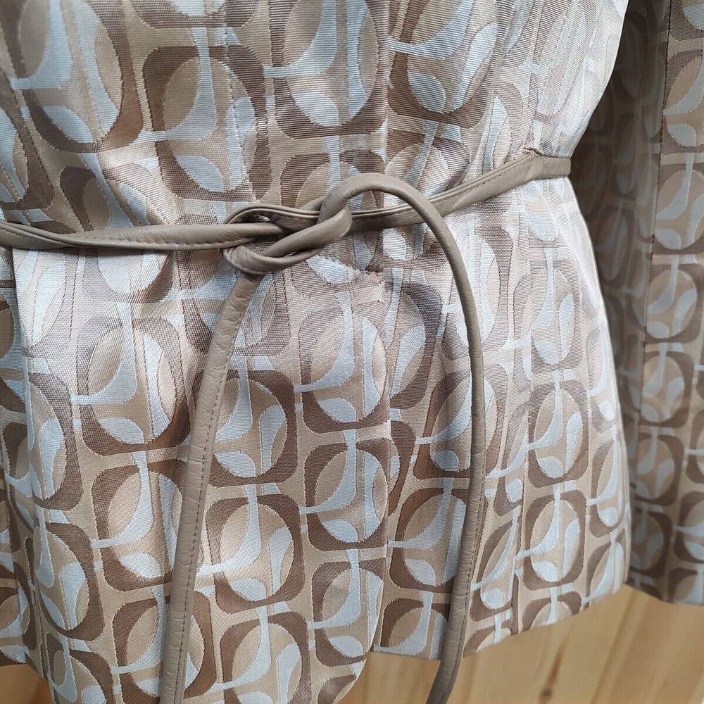 Kay Unger NY Blazer 14 Damask Ivory/Blue Vintage Suit‎ Jacket Y2K Leather Belt - Picture 3 of 11